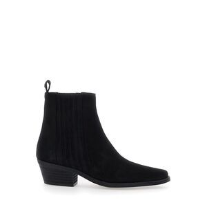 Pollini Women Black Ankle Boots With Low Block Heel In Suede For Women